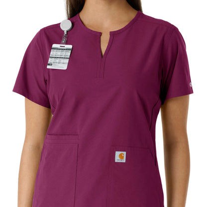 Women's Force Essentials Notch Neck Tunic Knit Panel Scrub Top