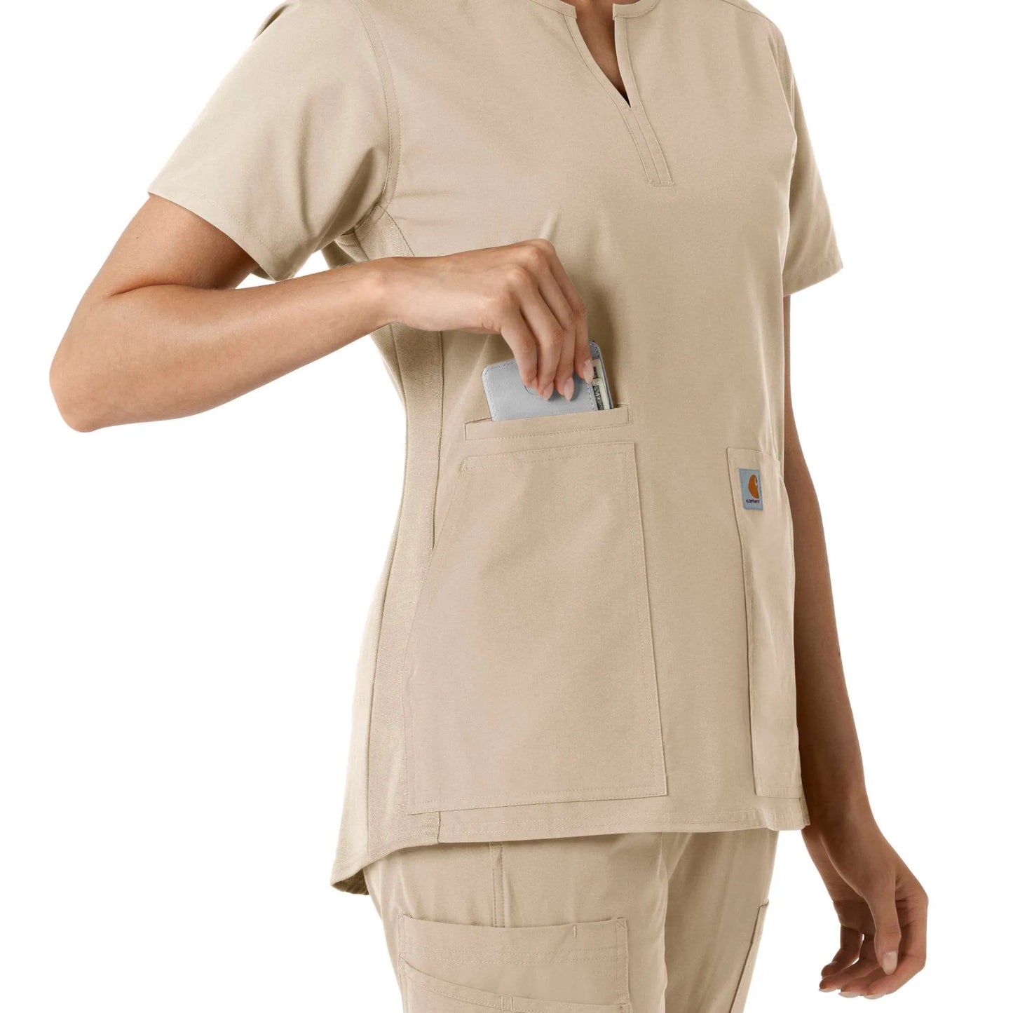 Women's Force Essentials Notch Neck Tunic Knit Panel Scrub Top