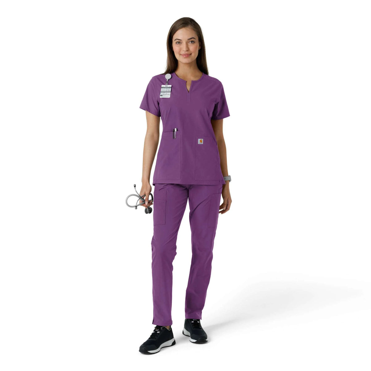 Women's Force Essentials Notch Neck Tunic Knit Panel Scrub Top
