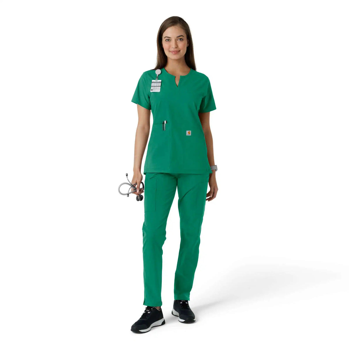 Women's Force Essentials Notch Neck Tunic Knit Panel Scrub Top